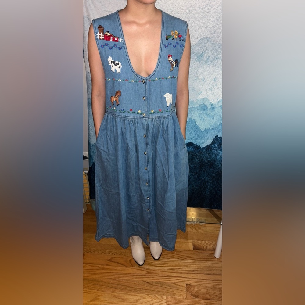 SOLD Vintage farm animals denim dress
